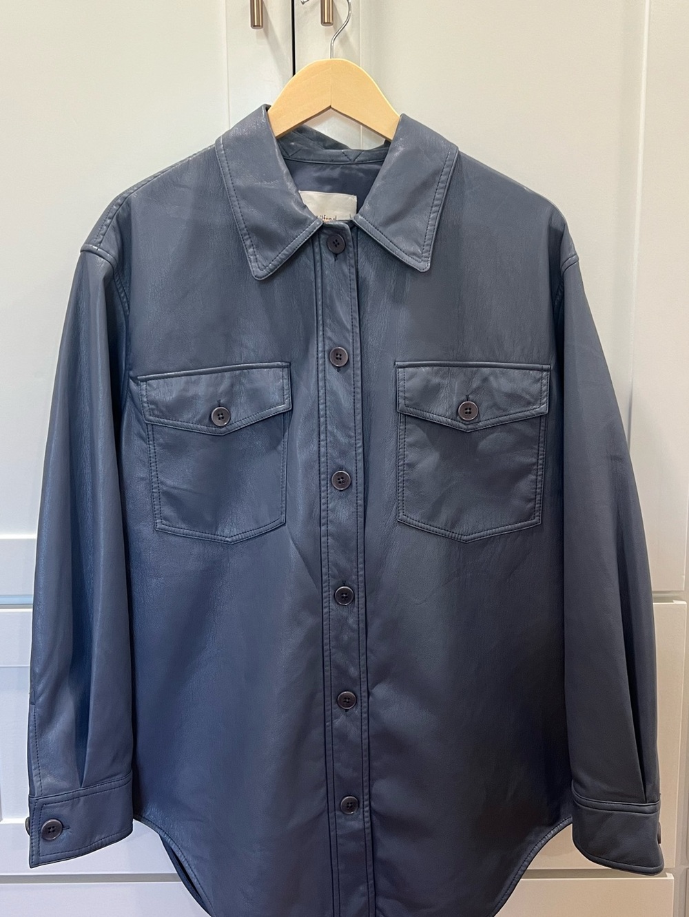 Women's Wilfred Free (Aritzia)Ganna Vegan Leather Shirt Jacket - Gray Blue M,